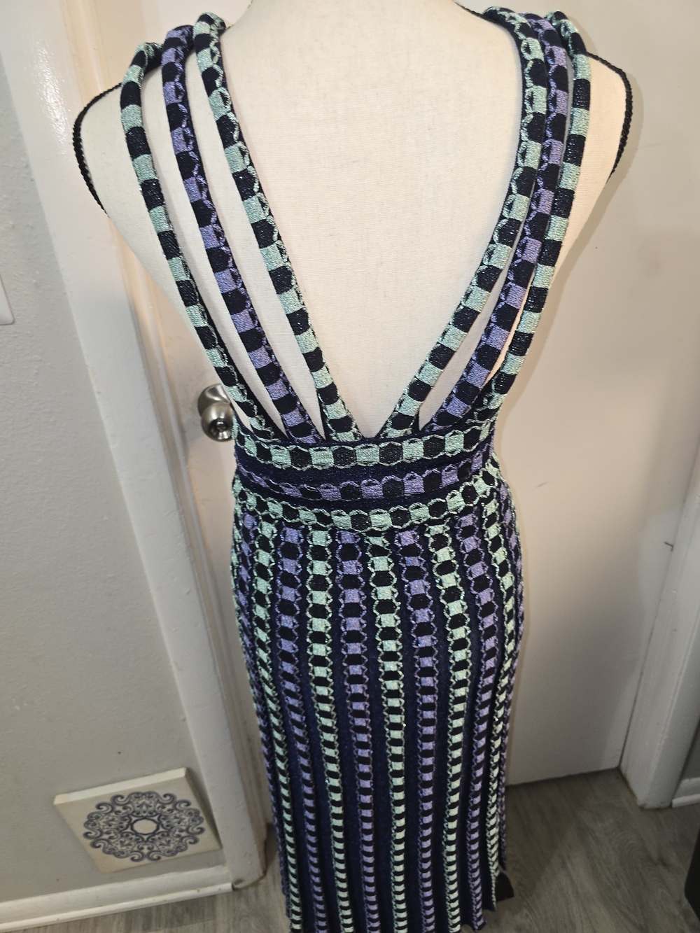 Missoni Navy and Light Blue Deep V Midi Dress - Picture 7 of 9